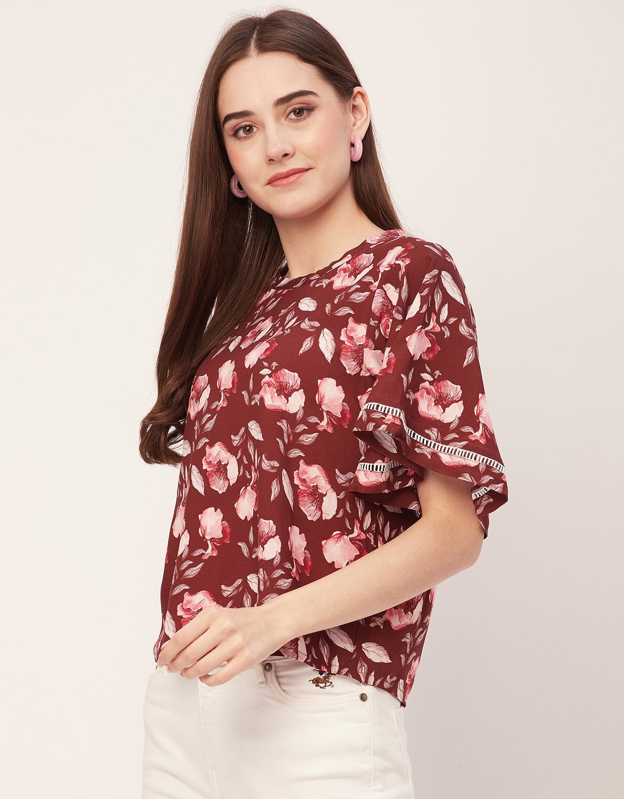Printed Lace Flutter Top