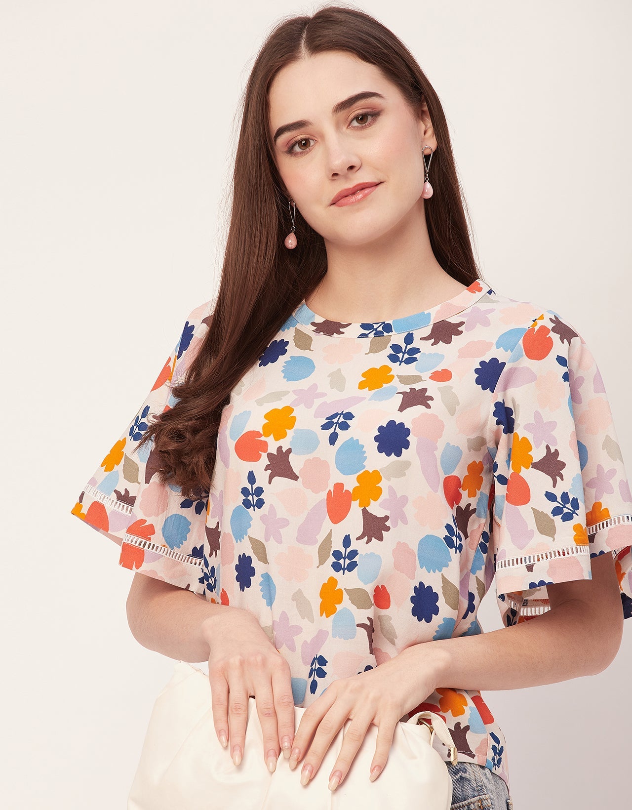 Printed Lace Flutter Top