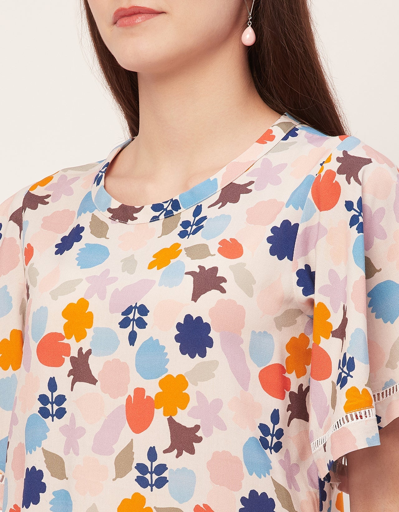 Printed Lace Flutter Top