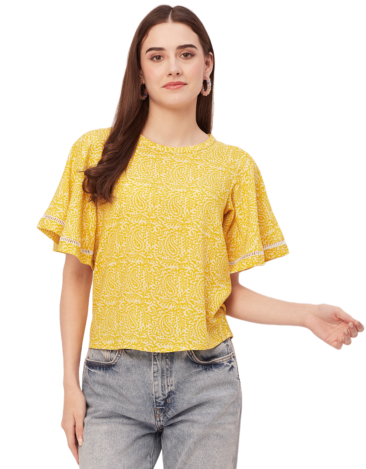 Printed Lace Flutter Top