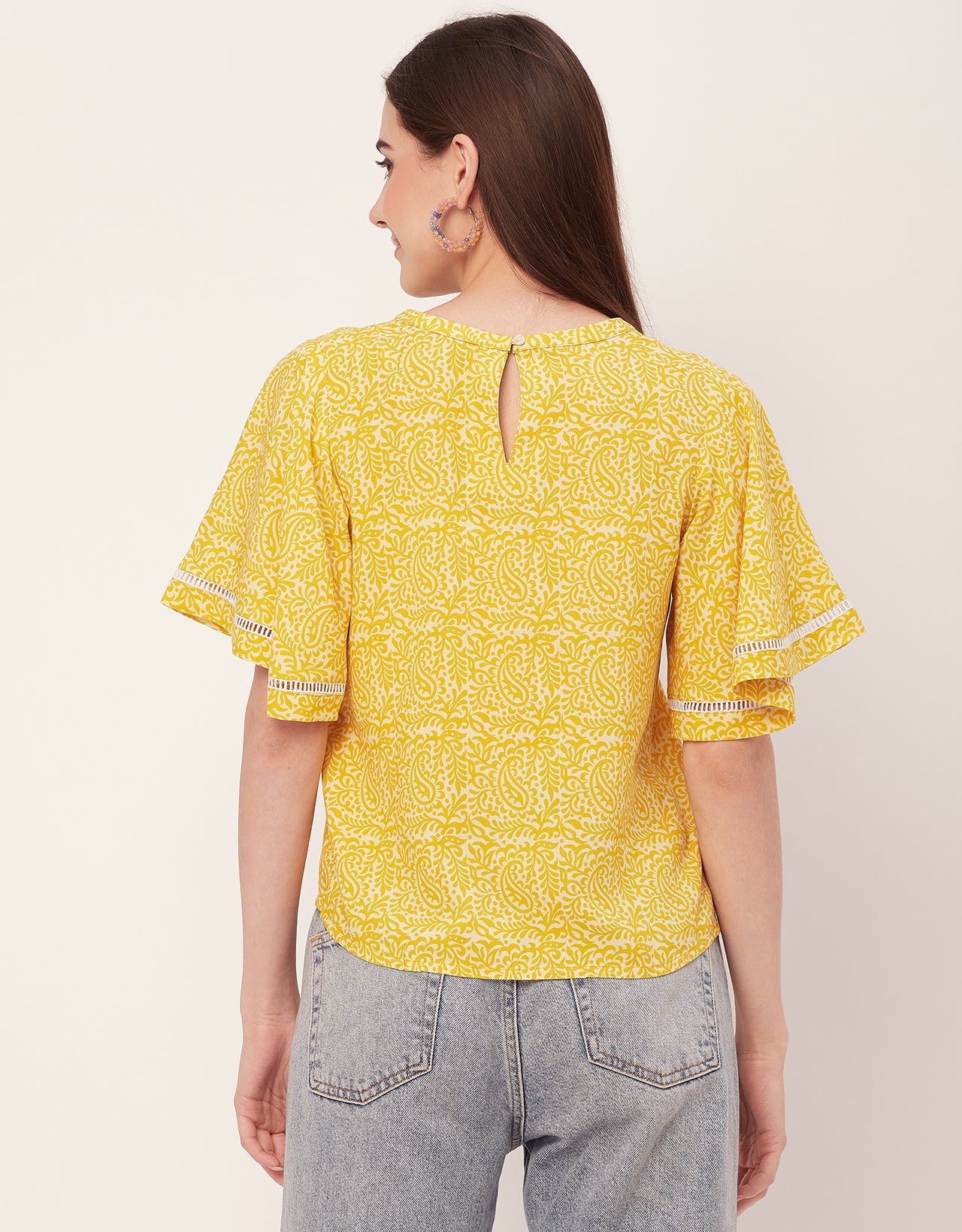 Printed Lace Flutter Top