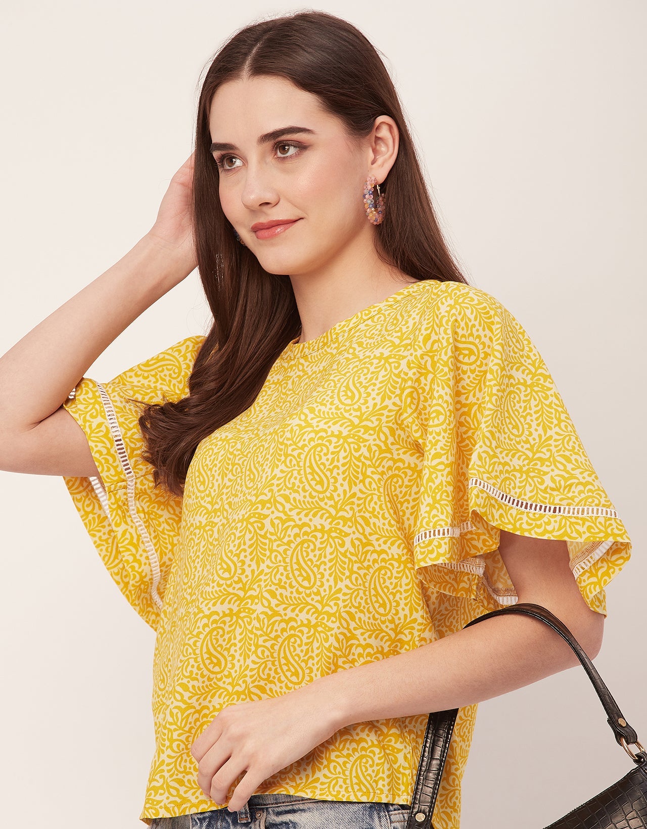 Printed Lace Flutter Top