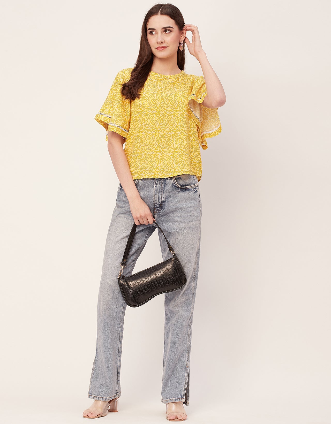 Printed Lace Flutter Top