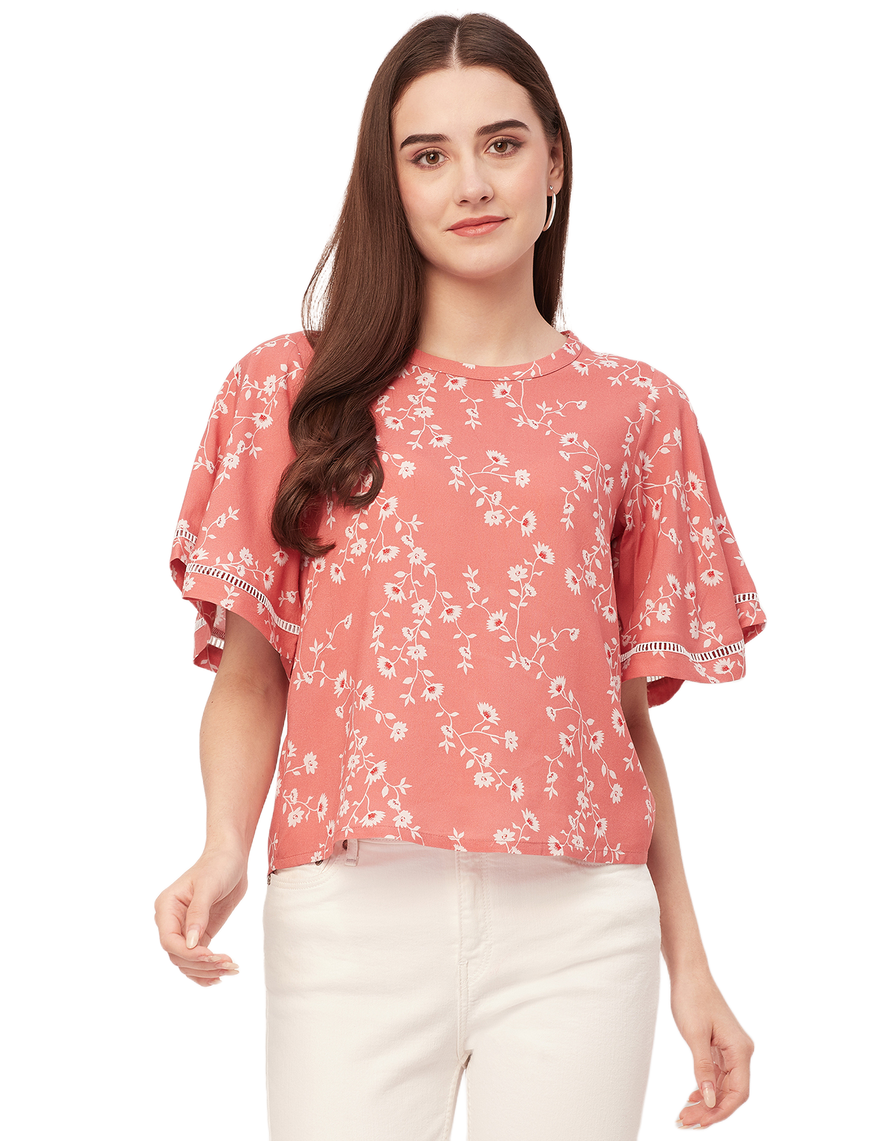 Printed Lace Flutter Top