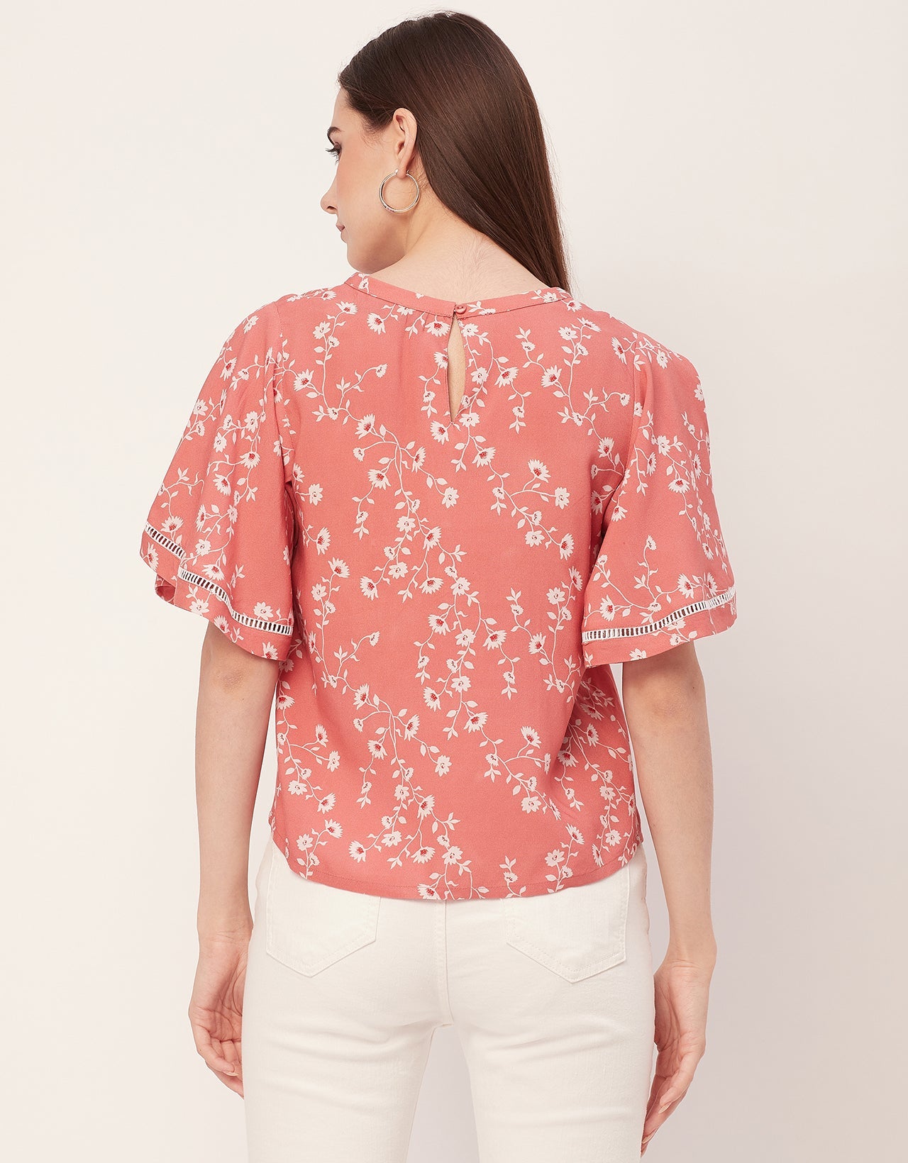 Printed Lace Flutter Top