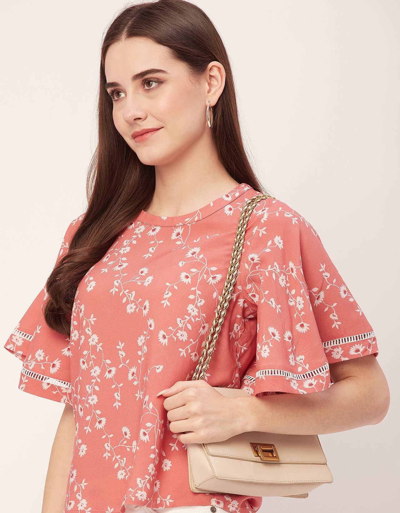 Printed Lace Flutter Top