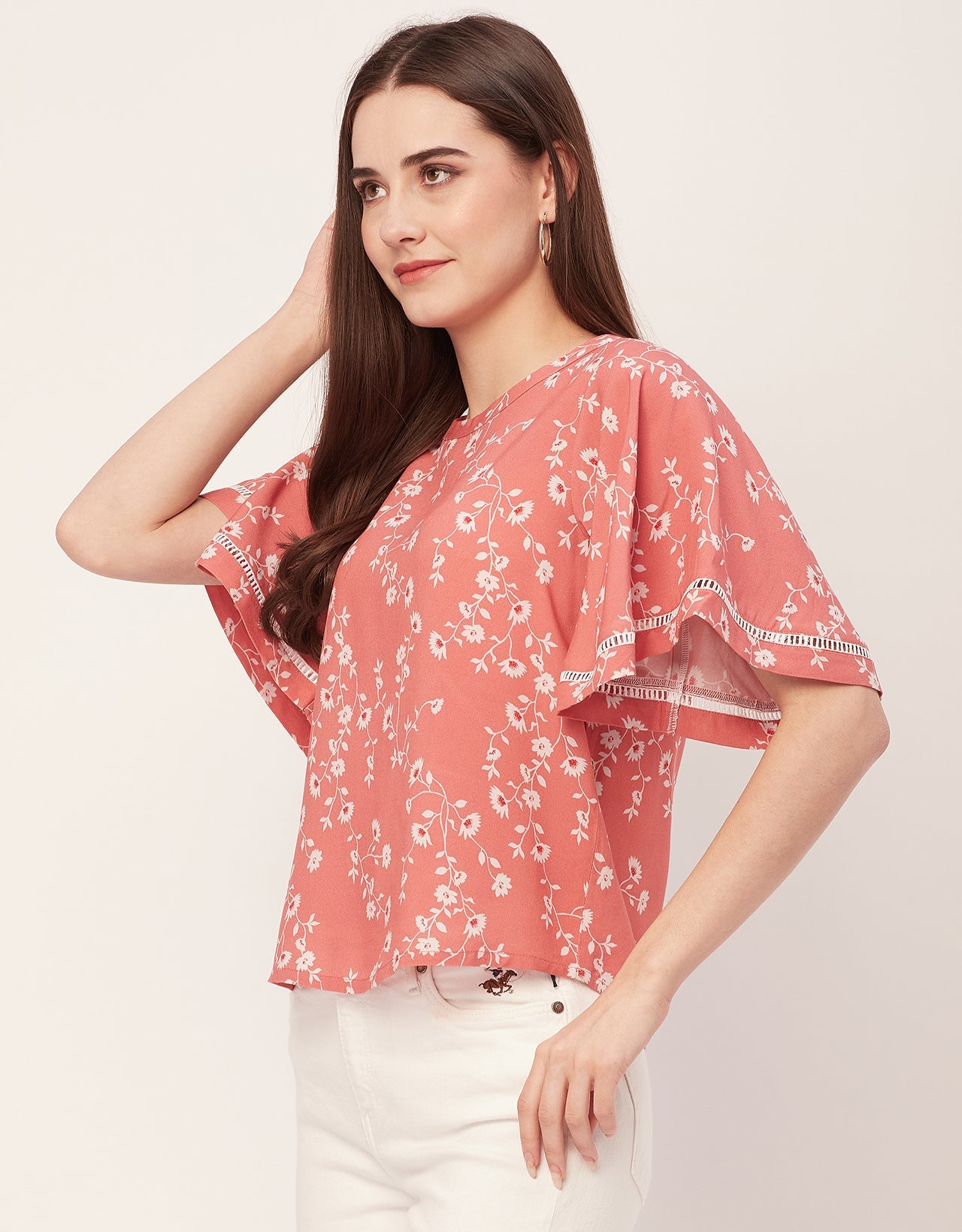 Printed Lace Flutter Top