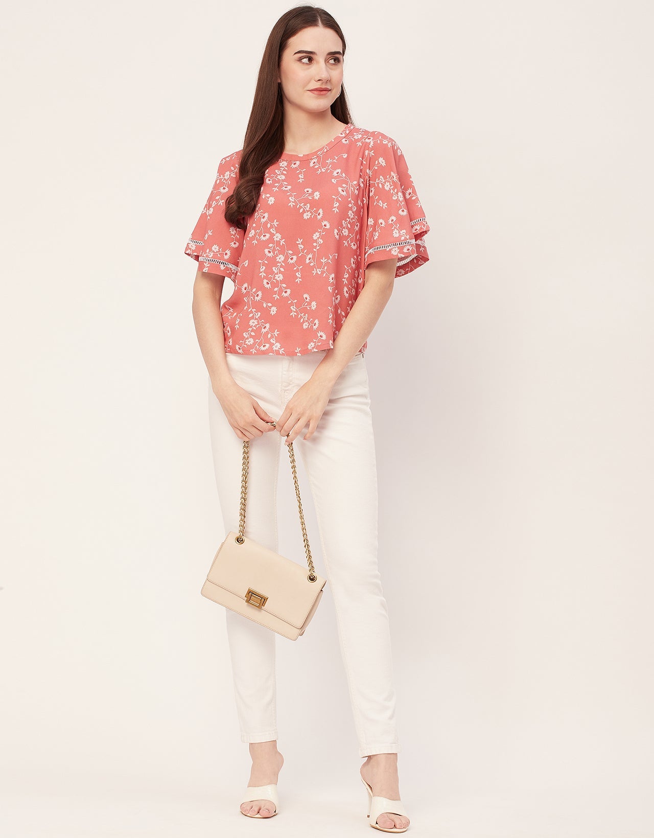 Printed Lace Flutter Top
