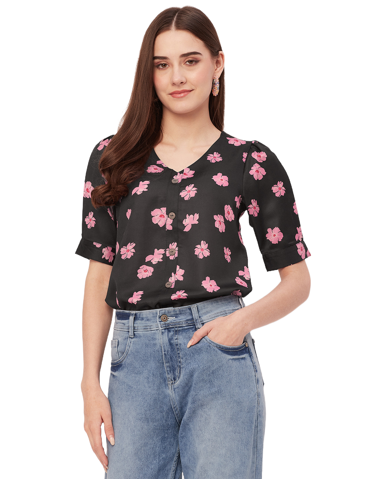 Printed Lace Flutter Top
