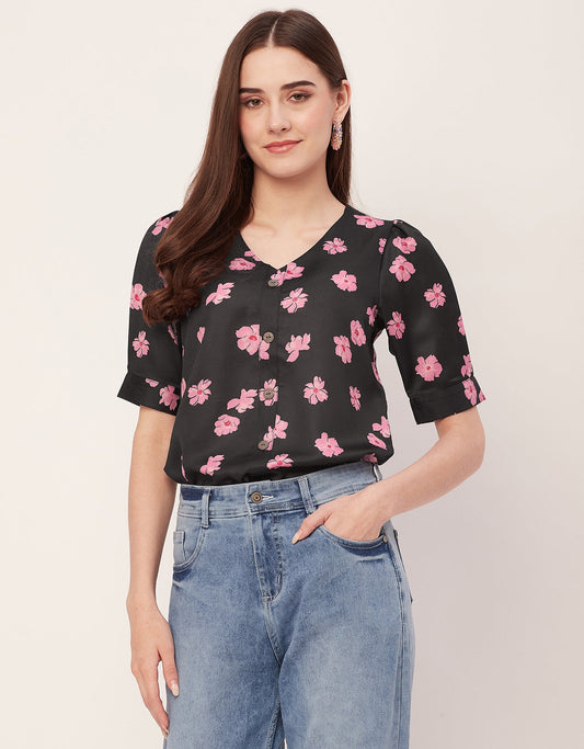 Printed Lace Flutter Top