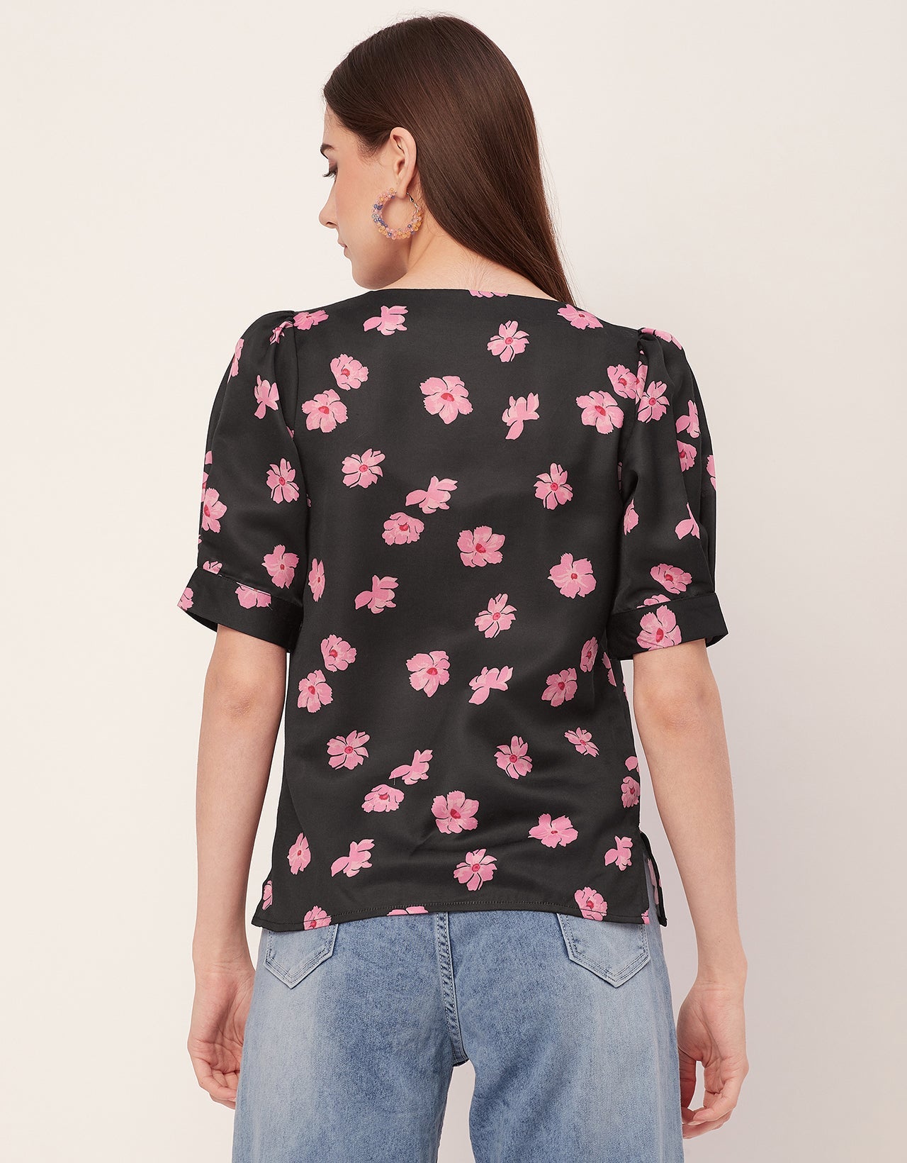Printed Lace Flutter Top