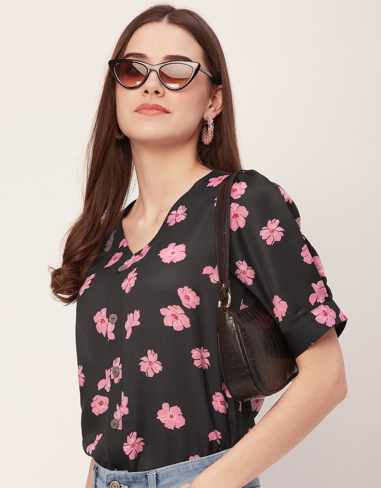 Printed Lace Flutter Top