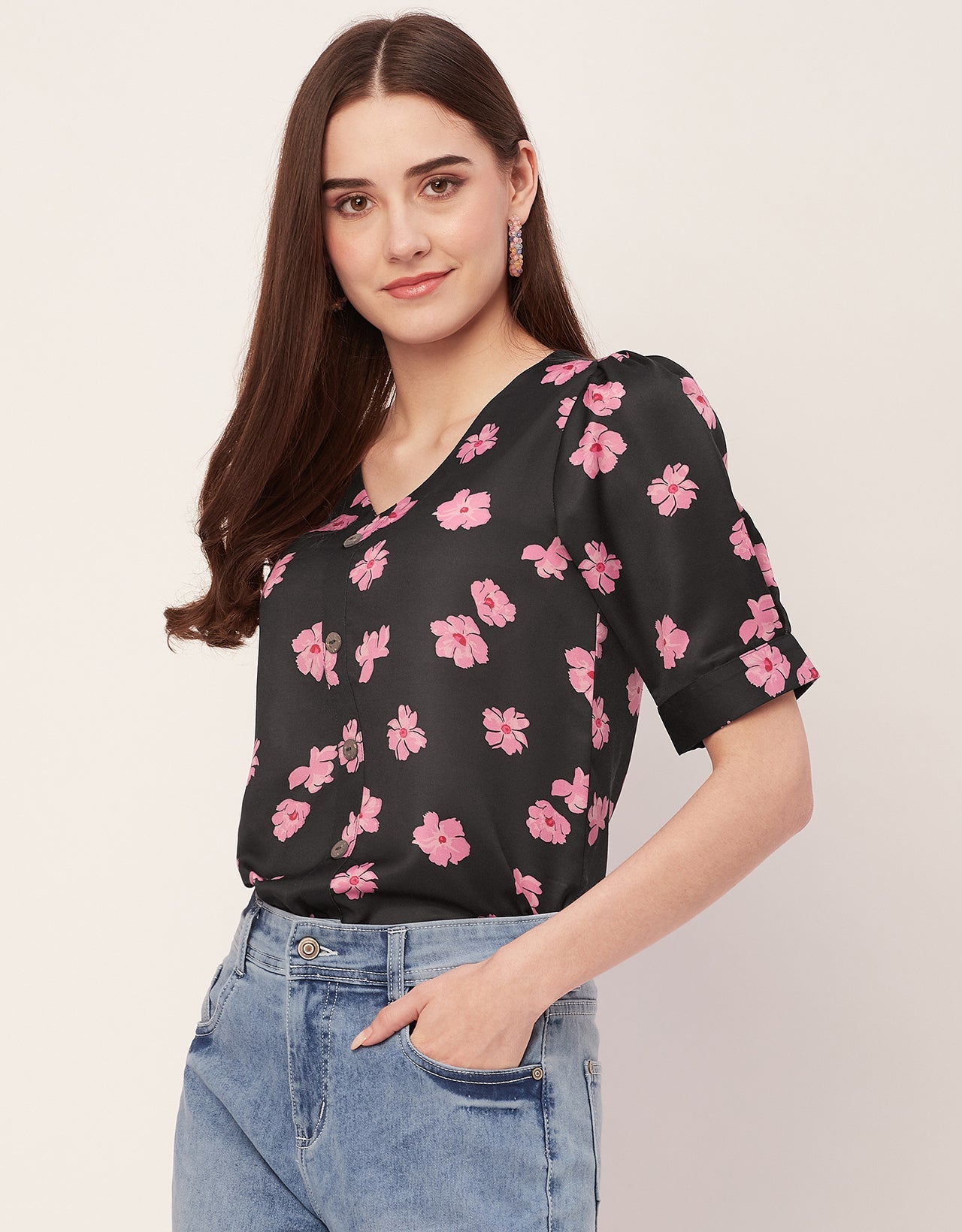 Printed Lace Flutter Top