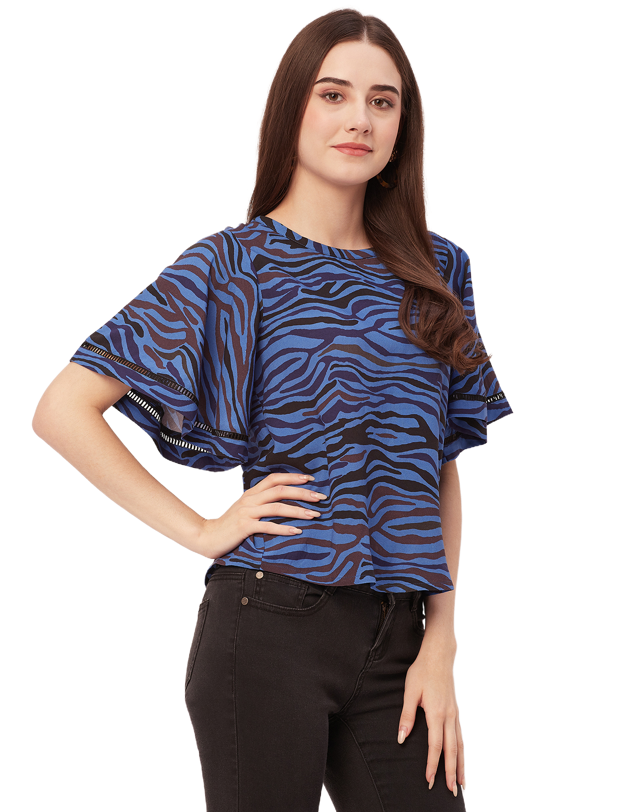Printed Lace Flutter Top