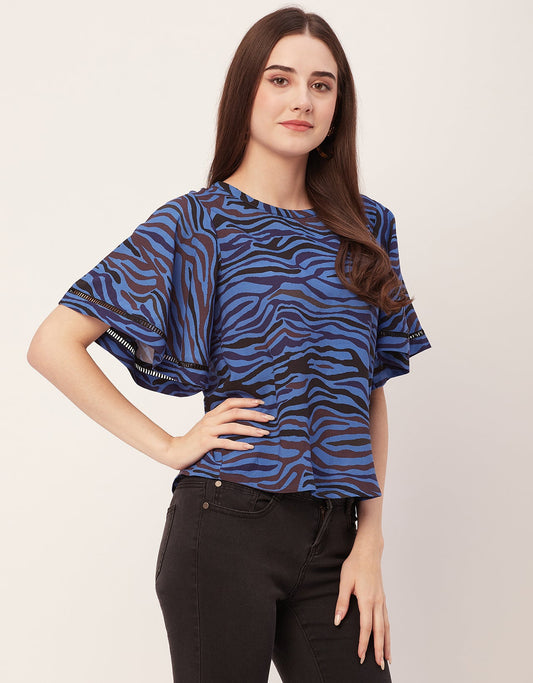 Printed Lace Flutter Top