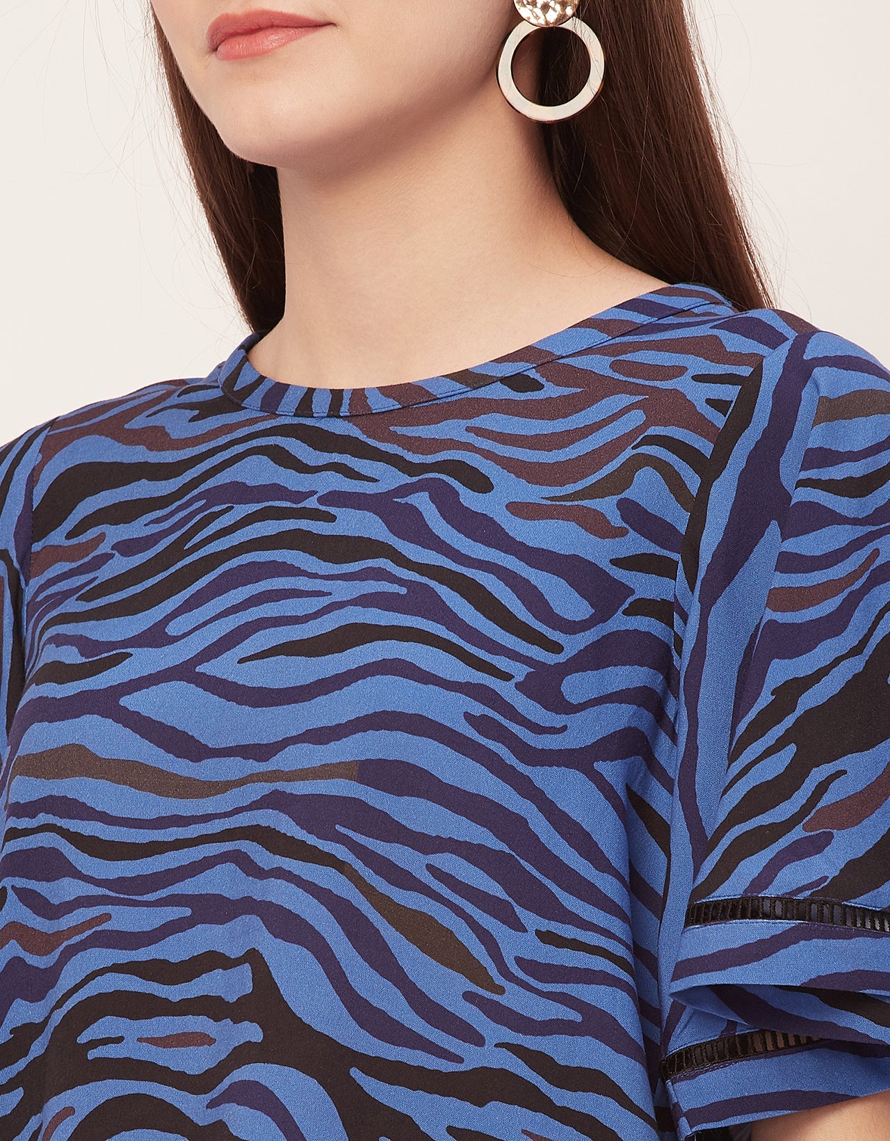 Printed Lace Flutter Top