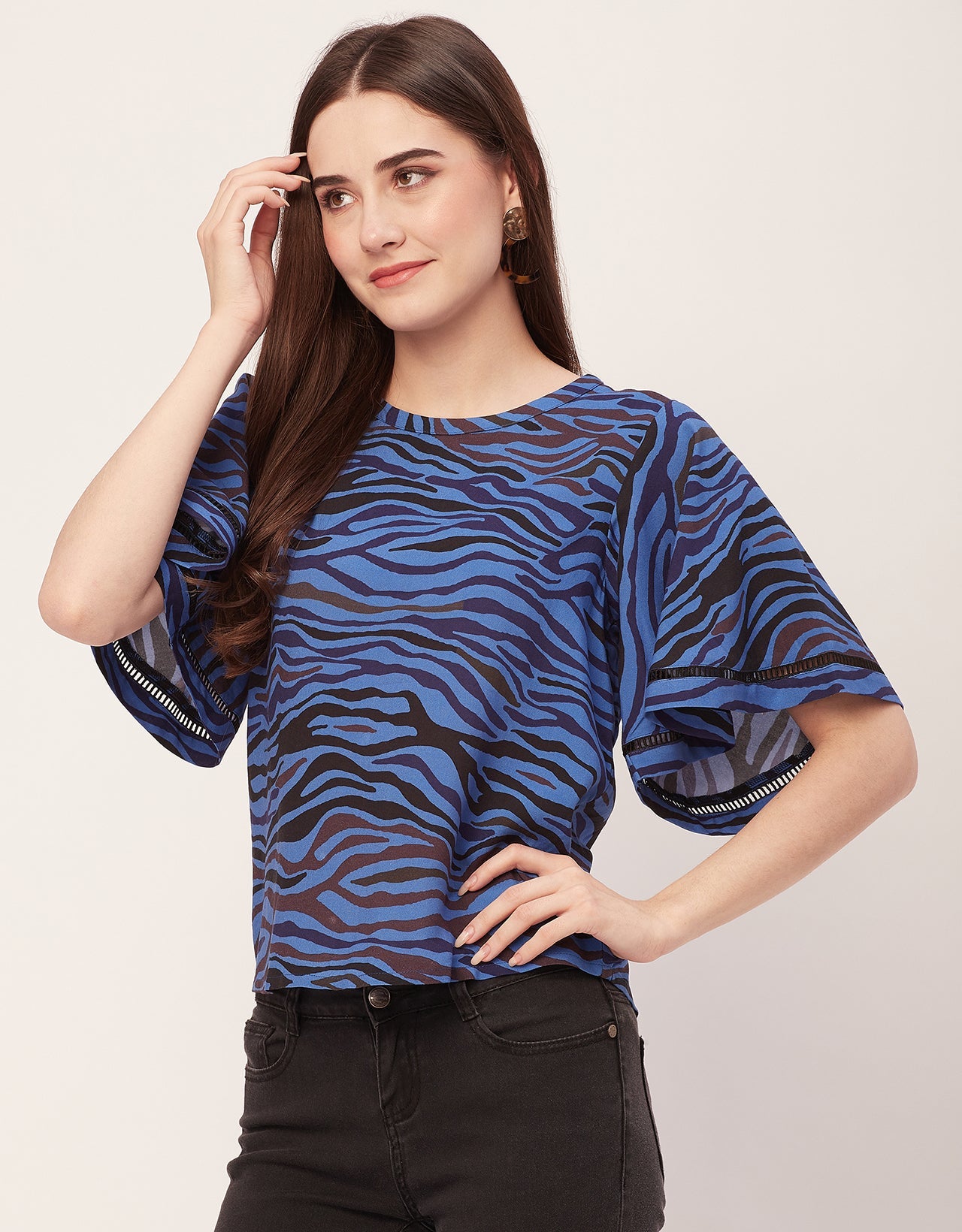 Printed Lace Flutter Top