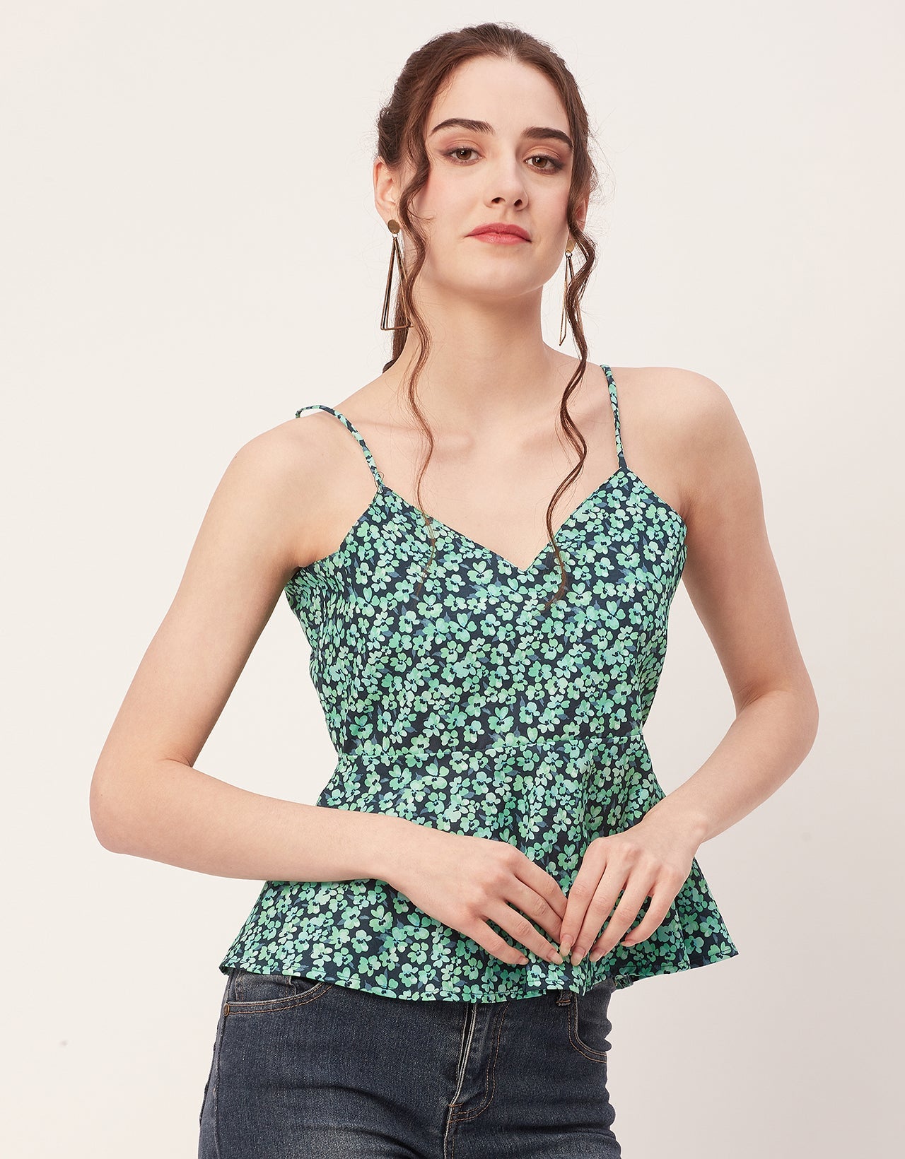 Printed Peplum Noodle Strap