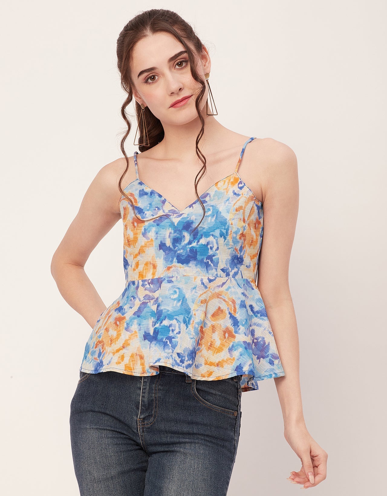 Printed Peplum Noodle Strap