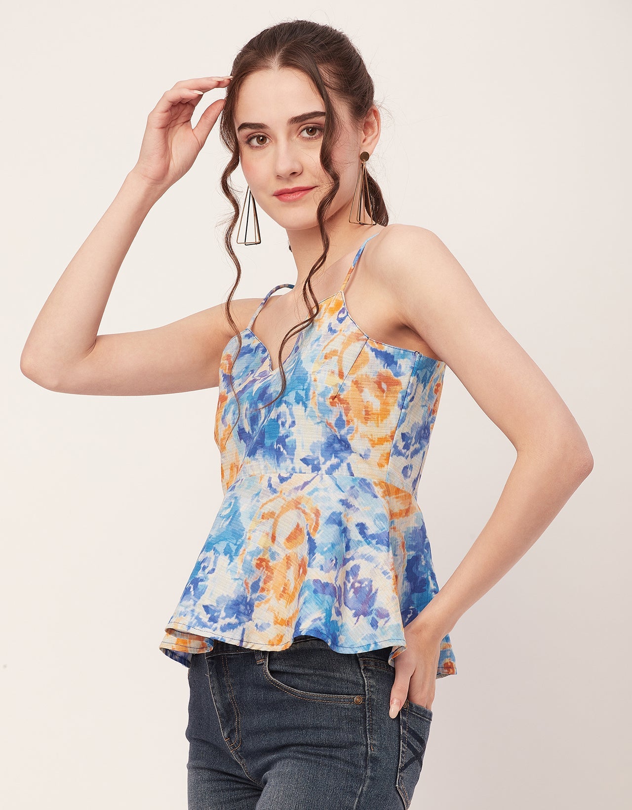 Printed Peplum Noodle Strap