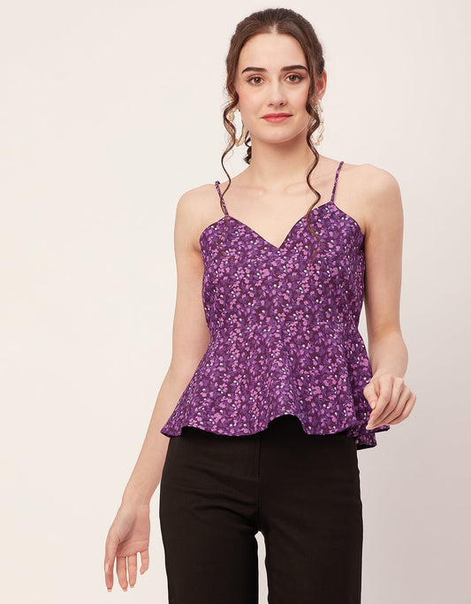 Printed Peplum Noodle Strap