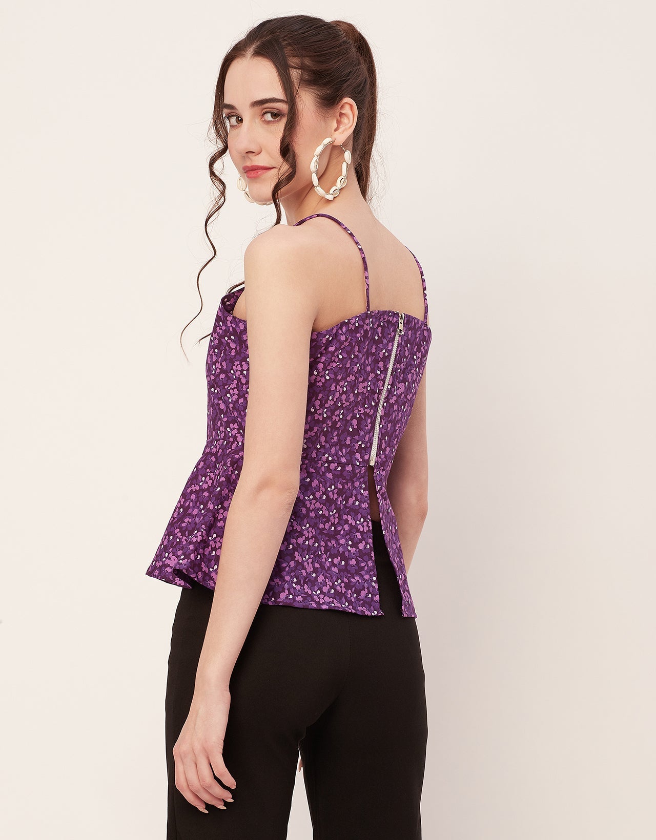 Printed Peplum Noodle Strap