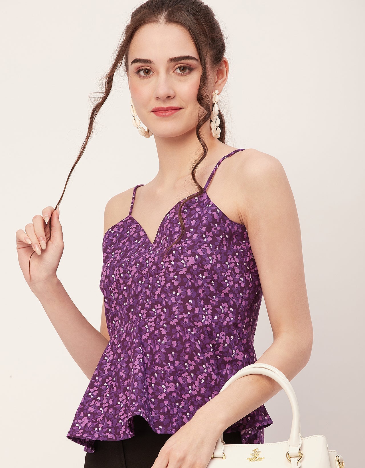 Printed Peplum Noodle Strap