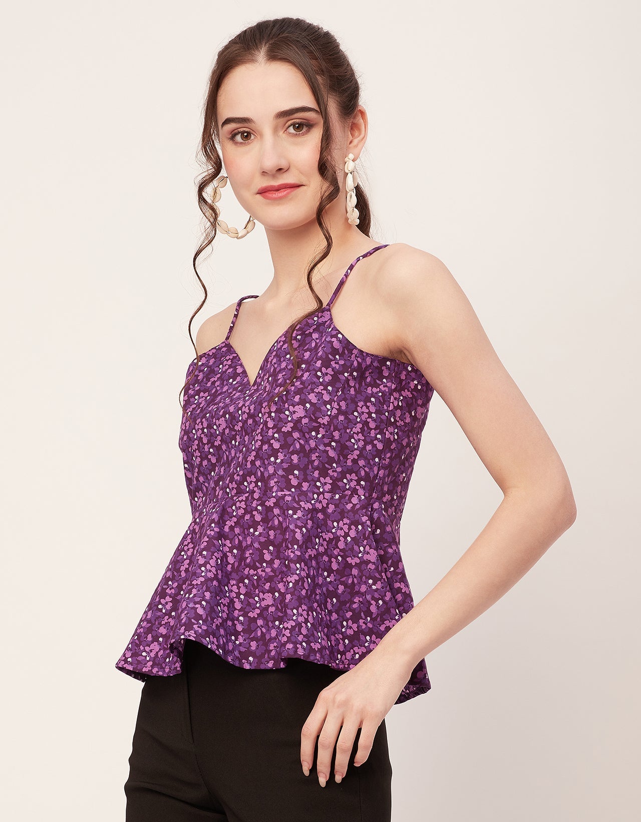 Printed Peplum Noodle Strap