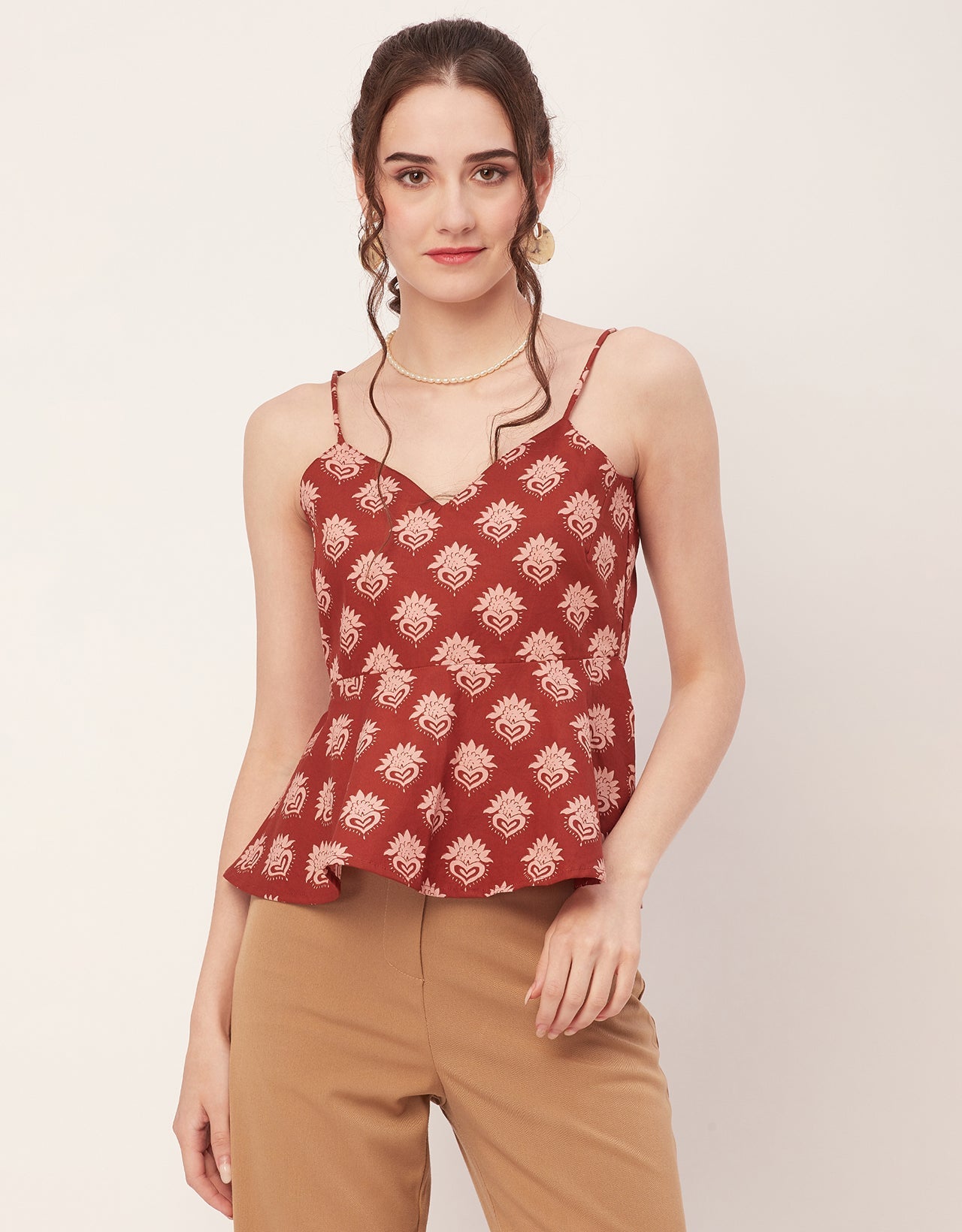 Printed Peplum Noodle Strap