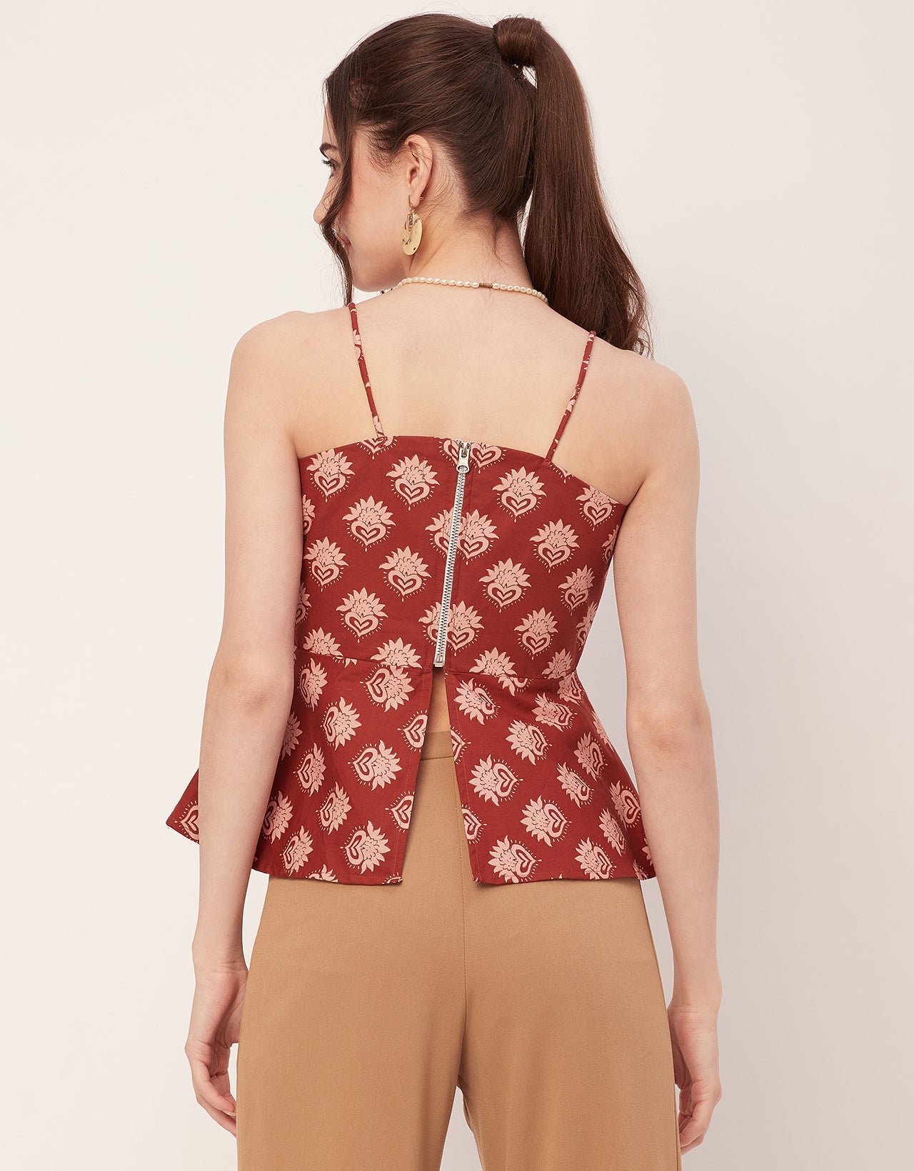 Printed Peplum Noodle Strap