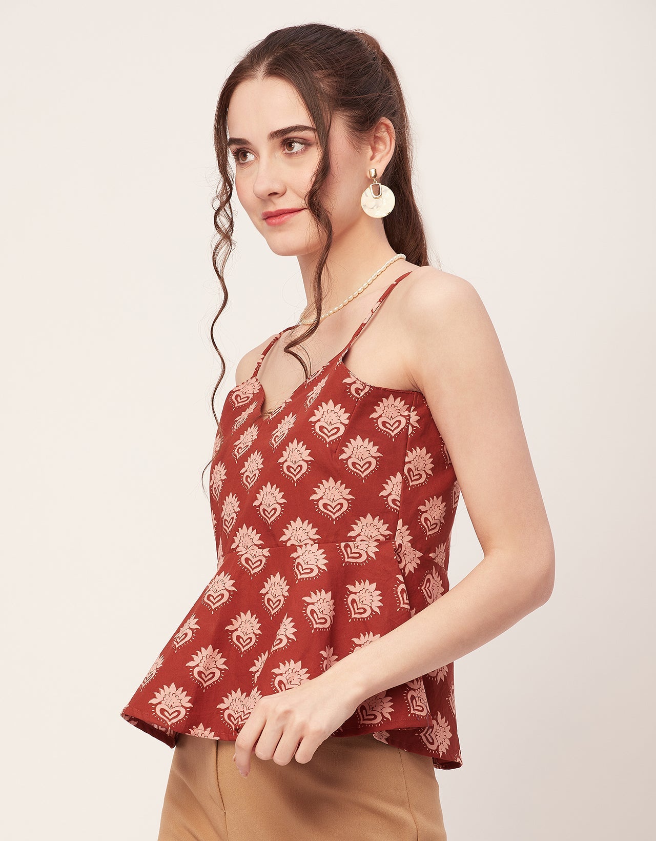 Printed Peplum Noodle Strap