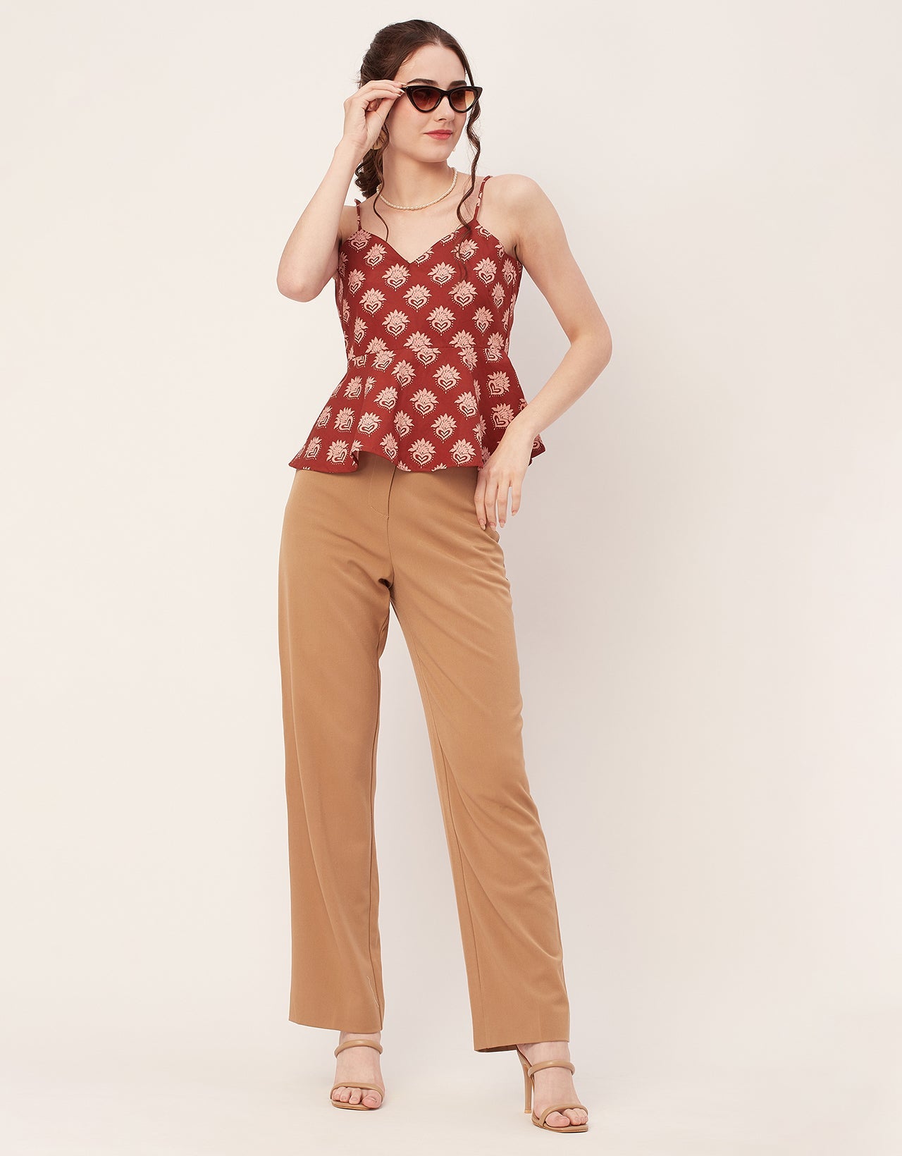 Printed Peplum Noodle Strap