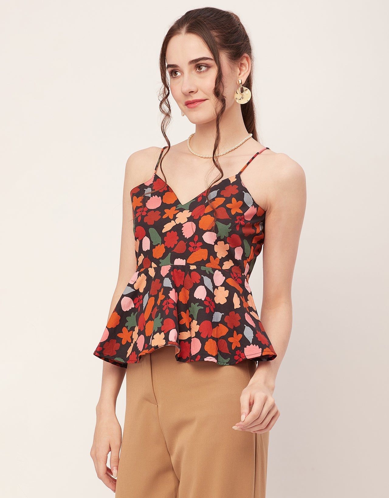 Printed Peplum Noodle Strap