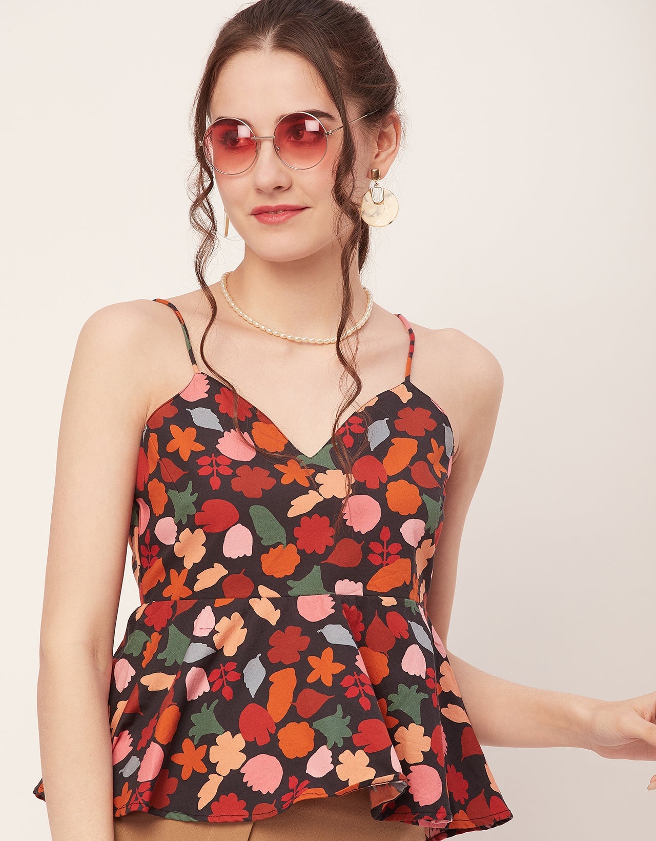 Printed Peplum Noodle Strap