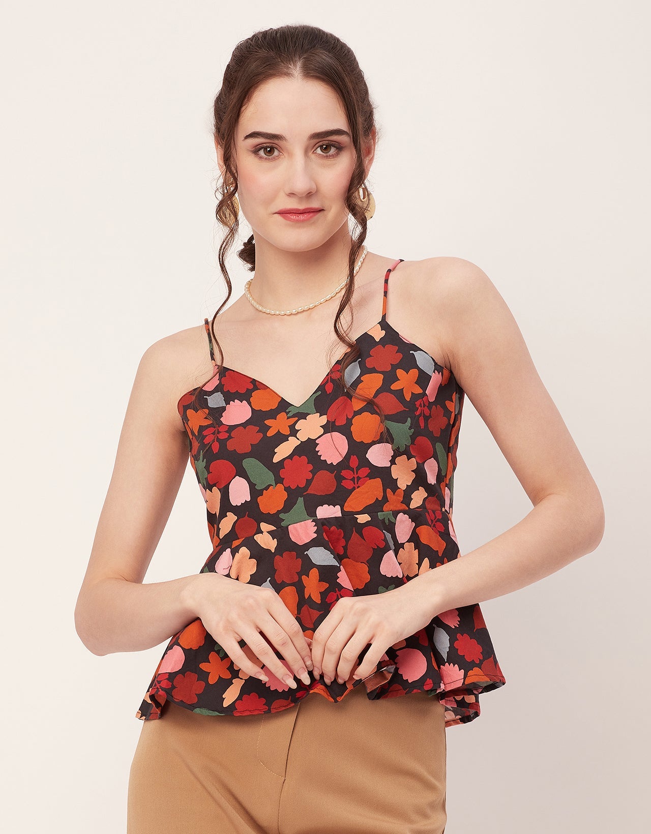 Printed Peplum Noodle Strap
