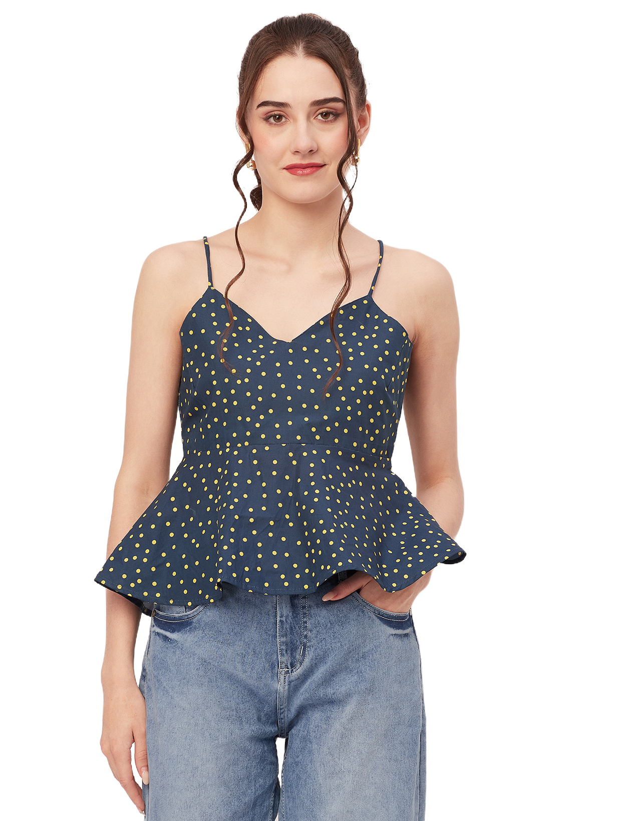 Printed Peplum Noodle Strap