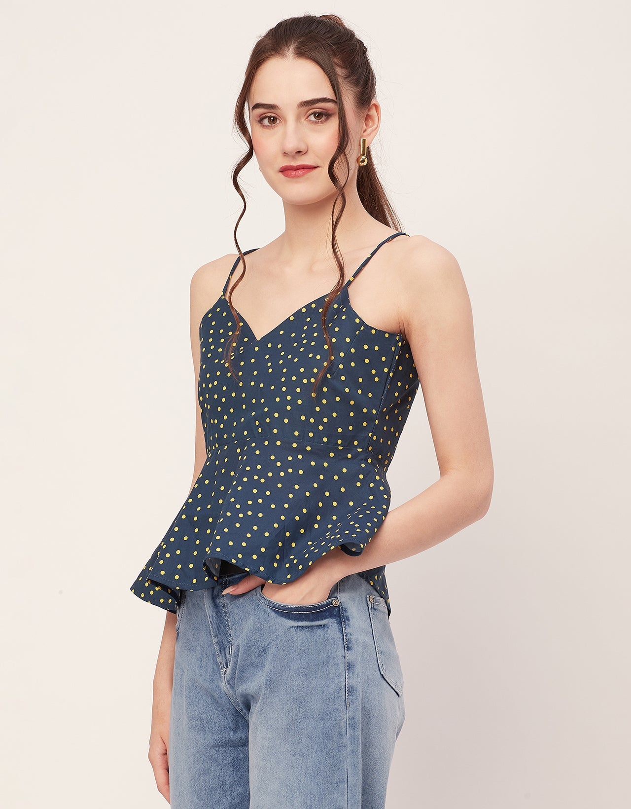 Printed Peplum Noodle Strap