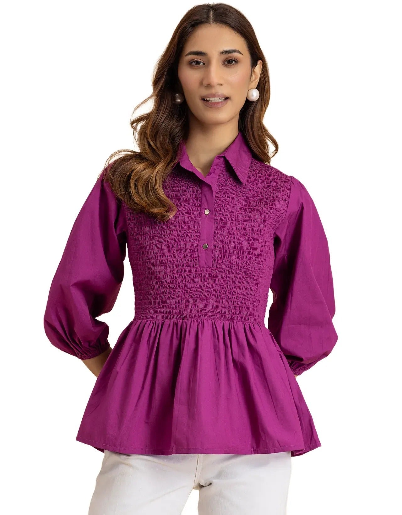 Solid Peplum Style Regular Casual Shirt Top For Women