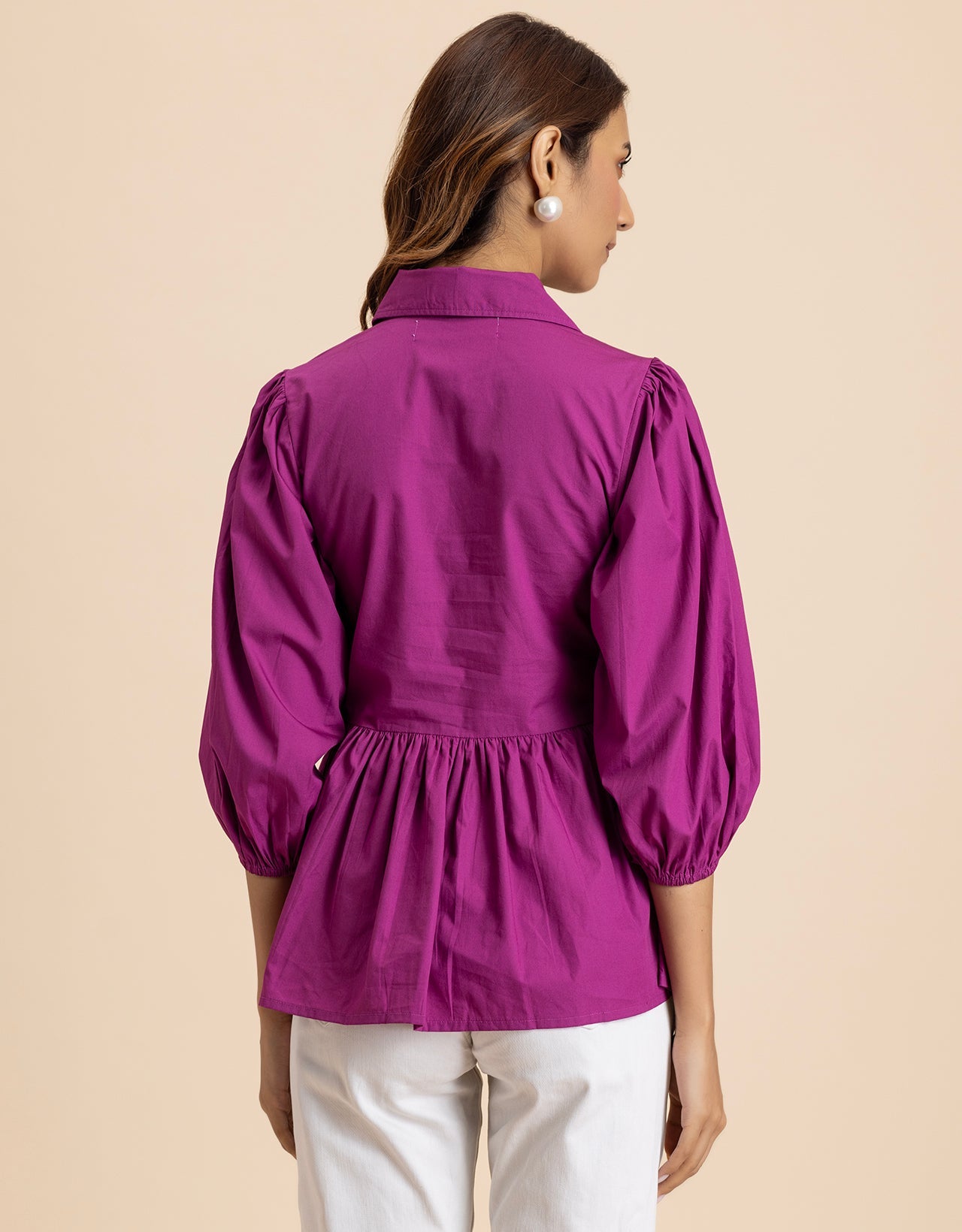 Solid Peplum Style Regular Casual Shirt Top For Women