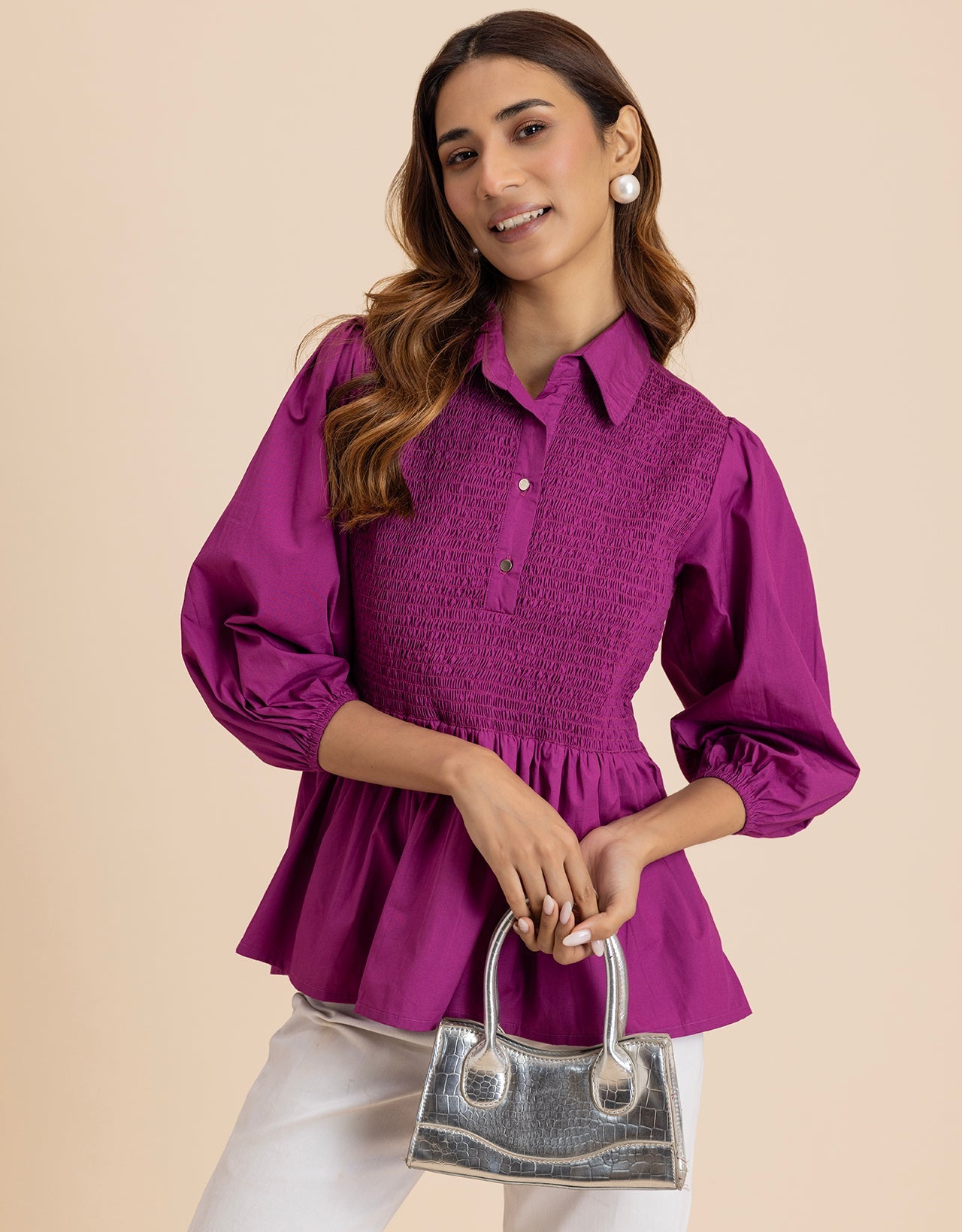 Solid Peplum Style Regular Casual Shirt Top For Women