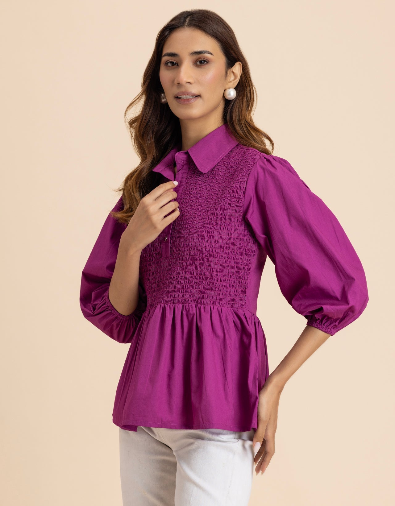 Solid Peplum Style Regular Casual Shirt Top For Women