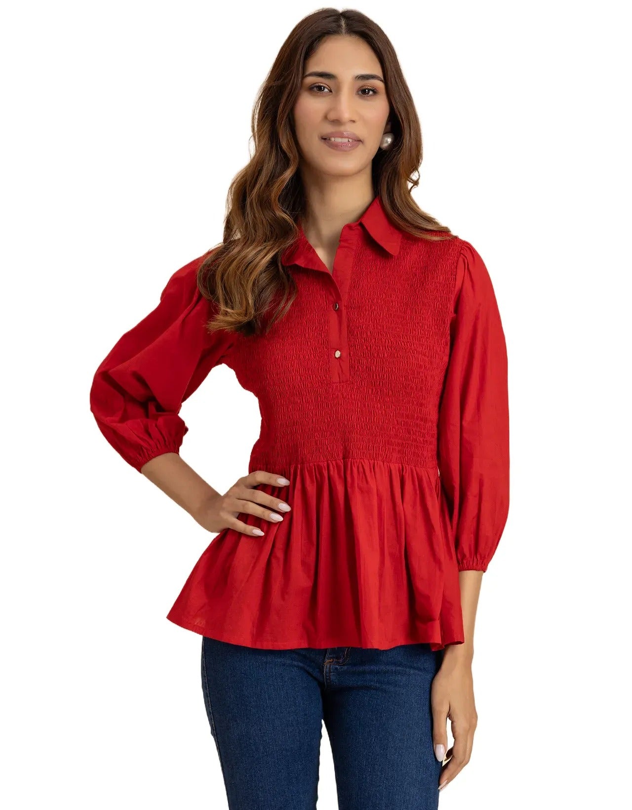 Solid Peplum Style Regular Casual Shirt Top For Women
