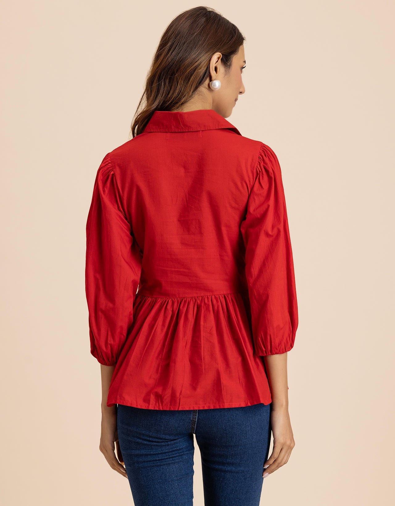 Solid Peplum Style Regular Casual Shirt Top For Women