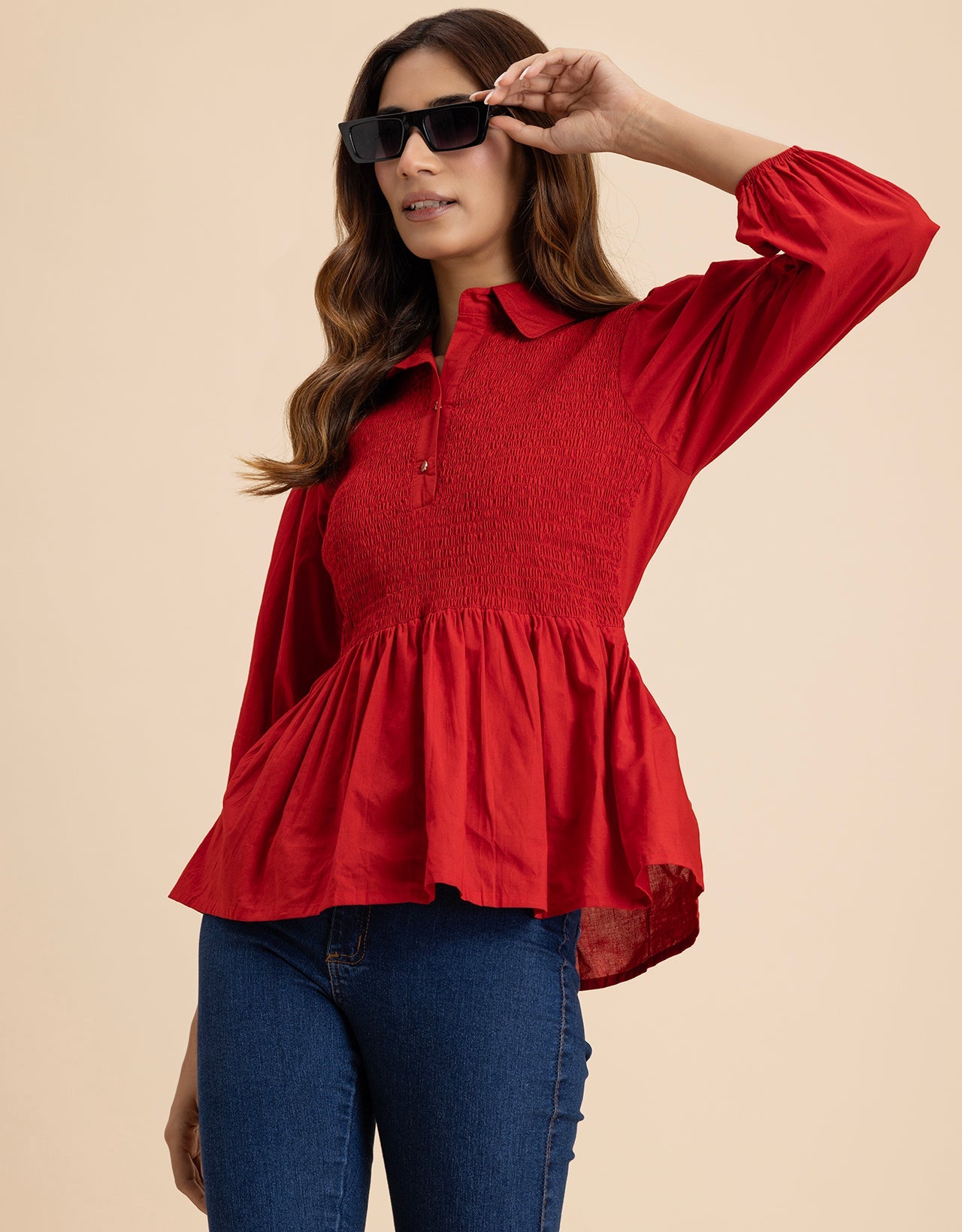 Solid Peplum Style Regular Casual Shirt Top For Women