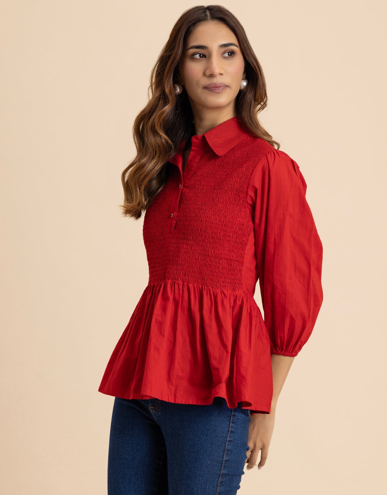 Solid Peplum Style Regular Casual Shirt Top For Women