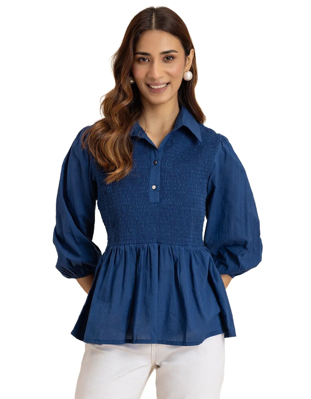 Solid Peplum Style Regular Casual Shirt Top For Women