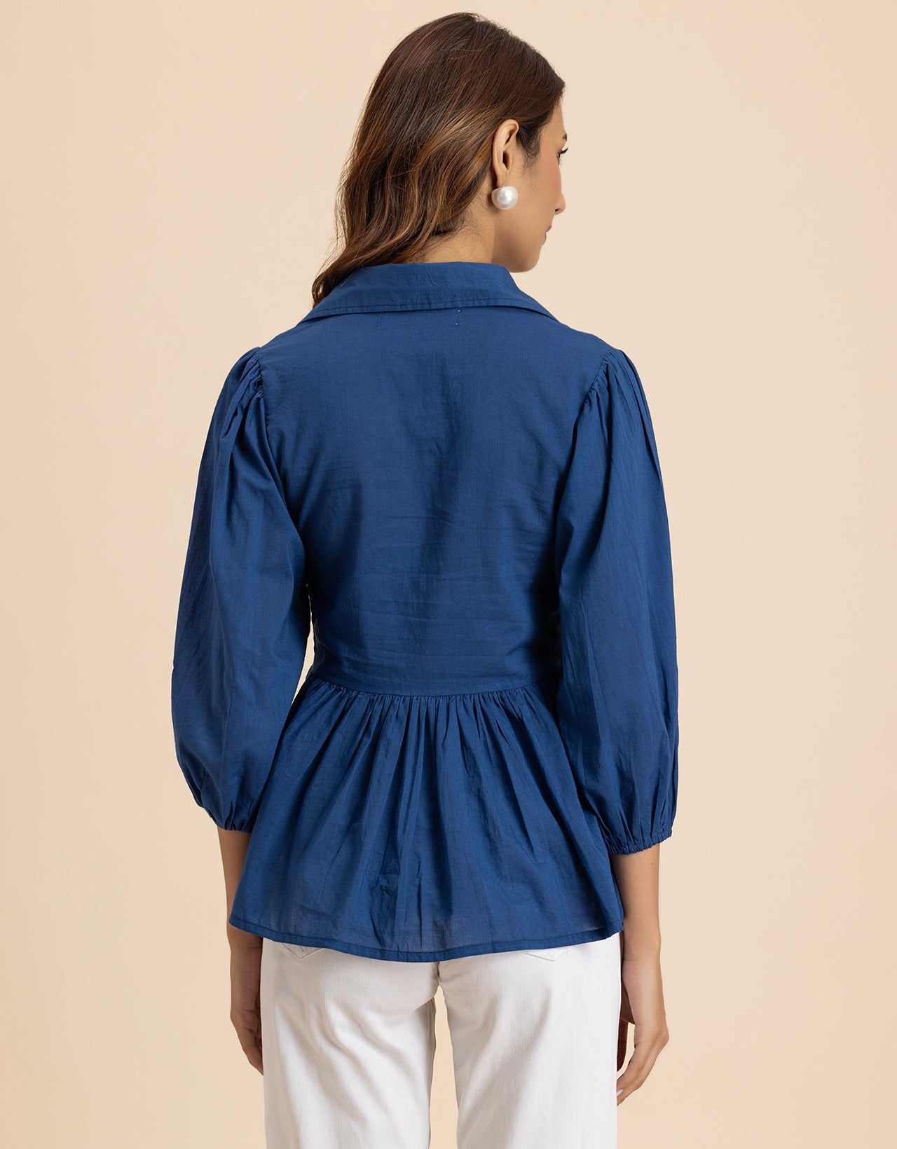 Solid Peplum Style Regular Casual Shirt Top For Women