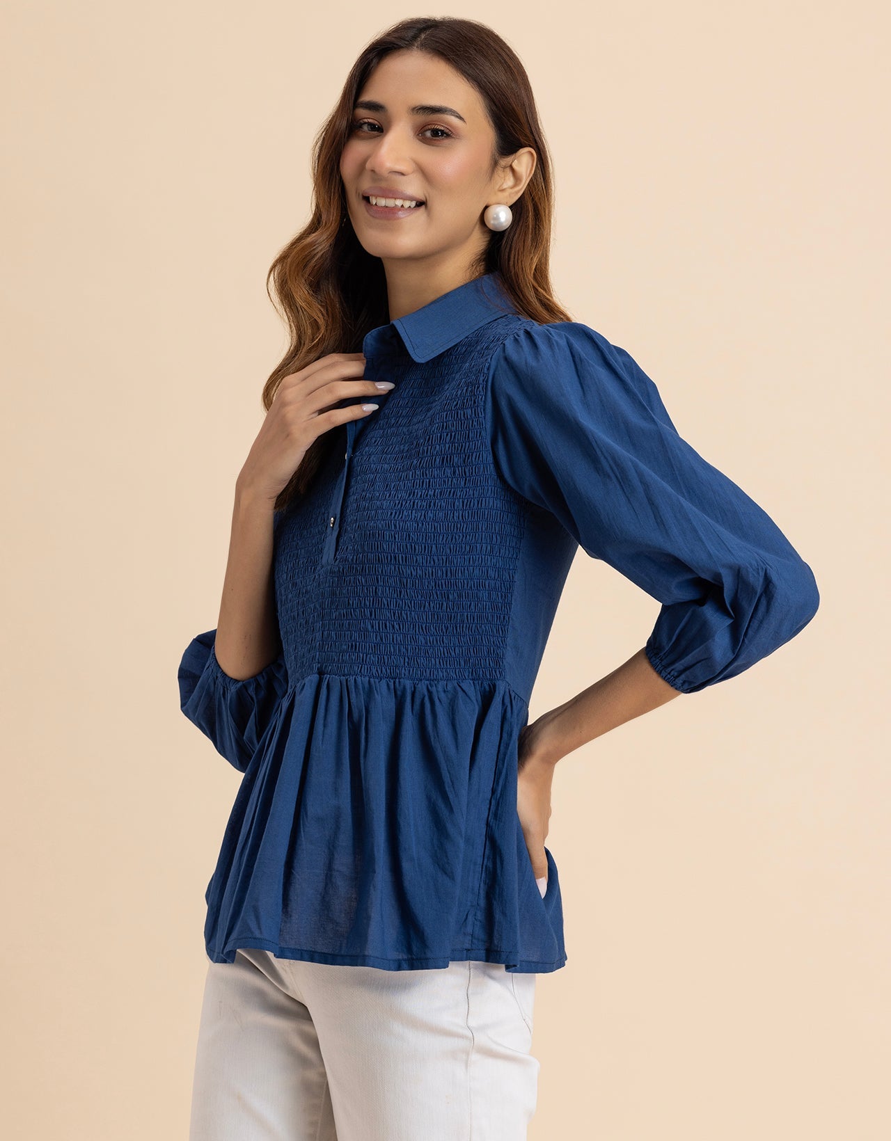 Solid Peplum Style Regular Casual Shirt Top For Women