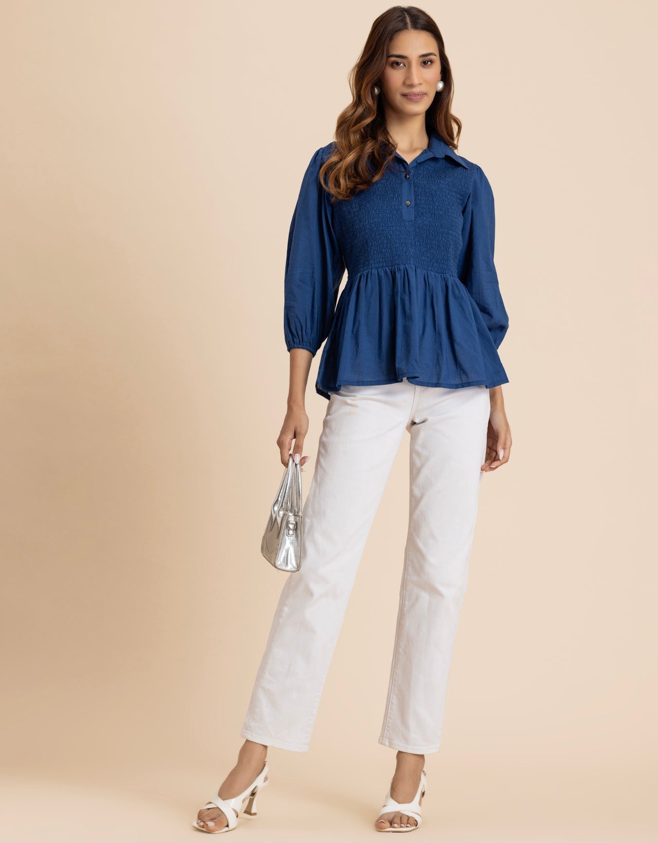 Solid Peplum Style Regular Casual Shirt Top For Women