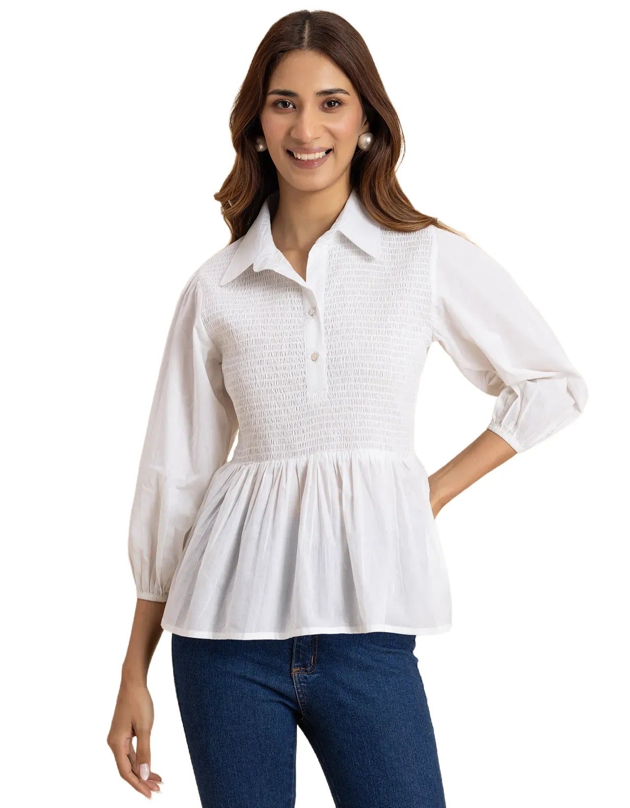 Solid Peplum Style Regular Casual Shirt Top For Women